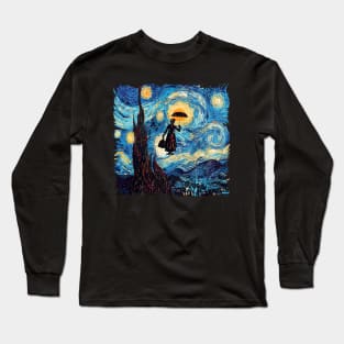 Girl with an Umbrella starry night Long Sleeve T-Shirt